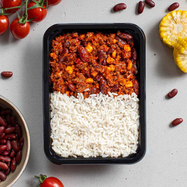Kant-en-klare meal prep high protein sportmaaltijd chili con carne van SportMeals voor droogtrainen