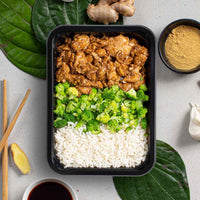 Mealprep maaltijd chicken teriyaki met rijst en broccoli voor droogtrainen