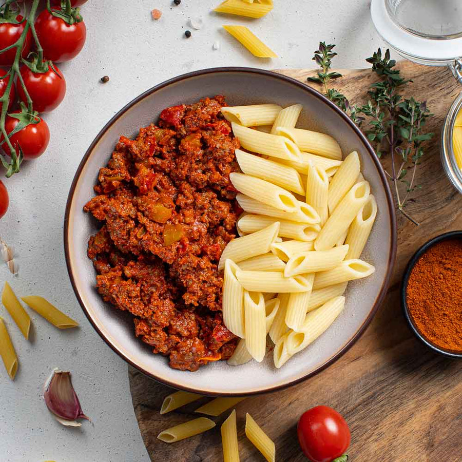 Eiwitrijke kant-en-klare pasta sportmaaltijd met penne voor spiermassa opbouw in je bulk