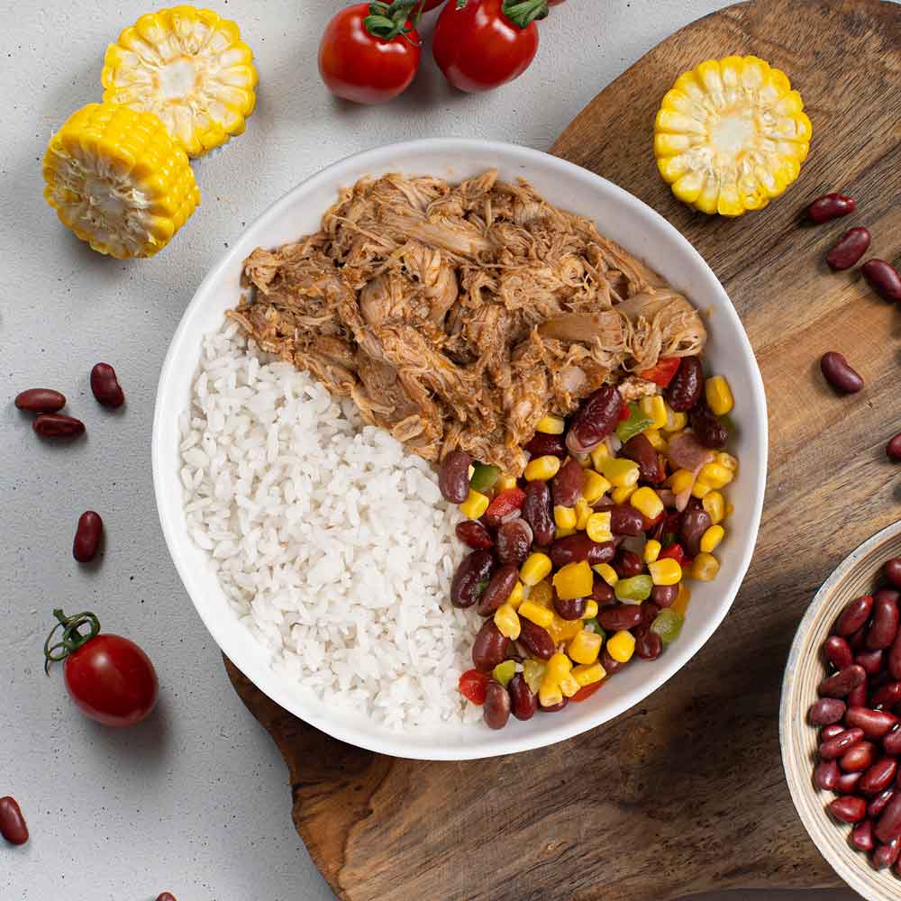 Lekkere pulled chicken maaltijd voor het droogtrainen van PRAZ 