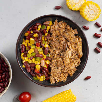 eiwitrijke pulled chicken met bonen en mais om af te vallen tijdens je low carb dieet